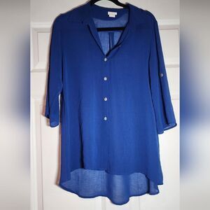 Caribe Sheer Blue Button Up Blouse S